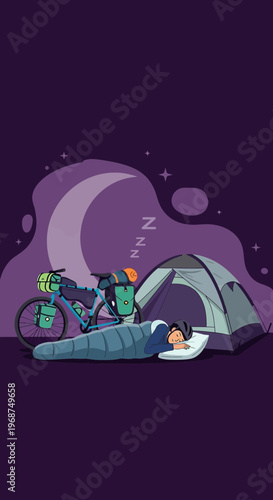 Serene Nighttime Bicycle Camping Adventure Under The Crescent Moon