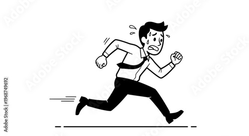 Stressed Businessman Running Fast In A Panic Due To Tight Deadline Pressure