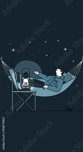 Serene Nighttime Hammock Relaxation Under Starry Skies