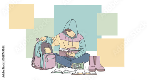 Student Focused On Learning With Backpack And Books Knowledge Seeking