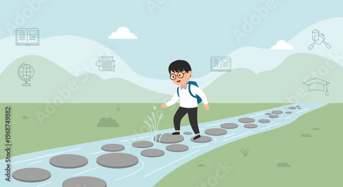 Student Journeying Through Education Symbolizing Growth and Discovery