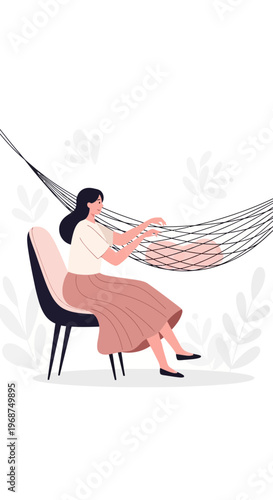 Serene Woman Relaxing In Hammock Gentle Breeze Outdoors