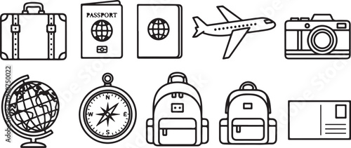 Essential travel items and tools for journeys abroad Vector