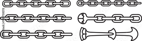 Examples of chain links and chain configurations drawn in various styles Vector