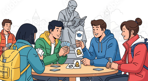 Students Playing Cards On A Campus Lawn Enjoying Leisure Time Outdoors