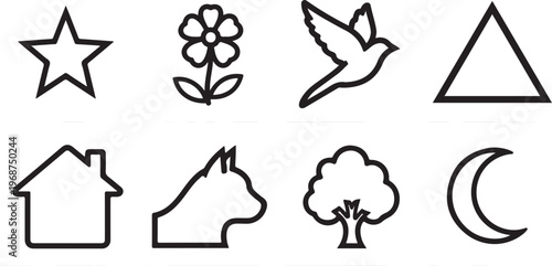 Abstract line drawings in a grid showcasing various geometric and organic shapes Vector