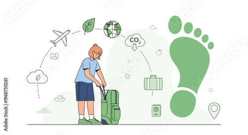 Sustainable Travel Choices And Carbon Footprint Awareness Illustration