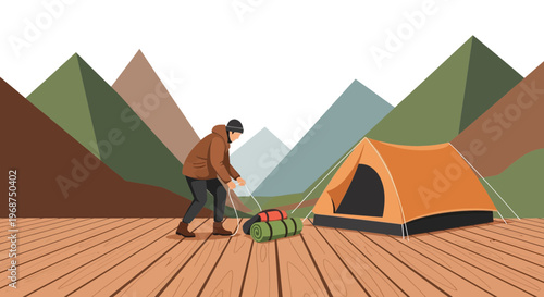Setting Up Camp In A Majestic Mountain Wilderness Scene