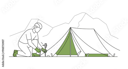 Setting Up Camp In The Mountains With Tent Construction