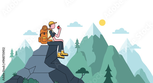 Solo Adventurer Enjoys Summit Snack With Mountain Vista