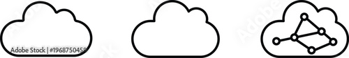 Cloud icon minimalist line art set for computing, Digital cloud storage outline vector graphics, Simple network cloud symbol design elements.