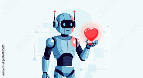 Symbiotic Robot Gently Holds Glowing Heart Symbolizing Future Care And Connection