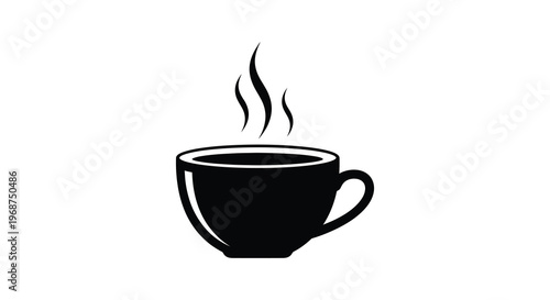 A simple black silhouette of a steaming coffee cup showcasing a minimalist design and comforting aesthetic silhouette high quality professional detailed