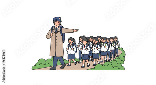 Teacher Leading Students On Educational Excursion Through Lush Greenery
