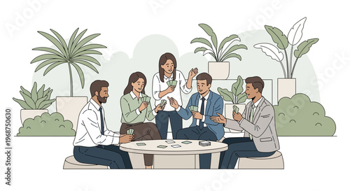 Team Building Activity Colleagues Playing Cards Engaging Social Gathering
