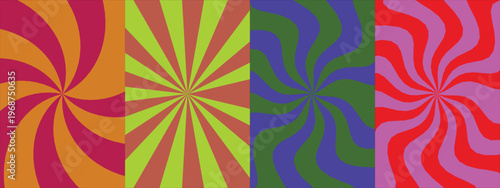 Abstract orange and pink swirl pattern with green and red geometric sunburst