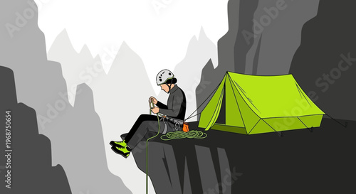 Summit Serenity A Climber's Camp on a Cliff Edge