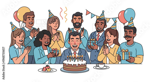 Team Celebrates Colleague's Birthday With Cake And Gifts Fun Office Party