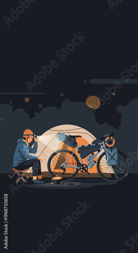 Solo Cyclist Captures Evening Sky During Wilderness Bicycle Touring Adventure