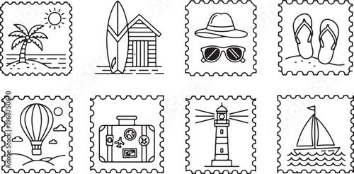 Vintage illustration of various objects including a house, lamp, and oven Vector