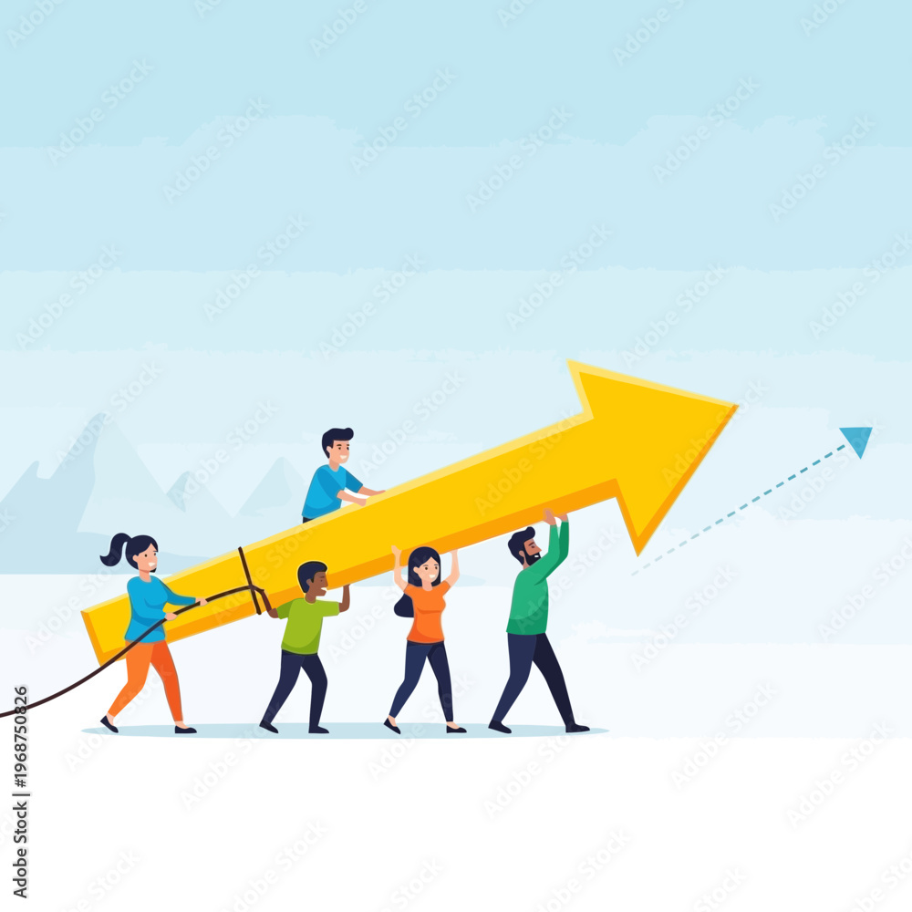 Obraz premium Team Effort Elevates Growth Arrow Toward Success And Future Goals