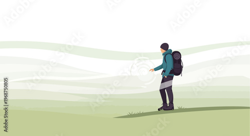 Solo Explorer Facing Vast Open Horizons With Backpack