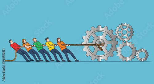 Team Effort Pulling Together Gears for Success Business Growth Initiative