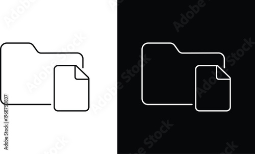 Photography Folder icon minimalist line art with document, File directory symbol outline vector graphics, Simple office data storage design elements