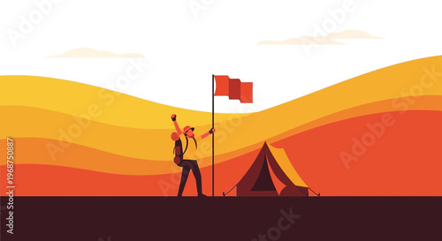 Summit Victory Adventure Climber With Flag And Tent