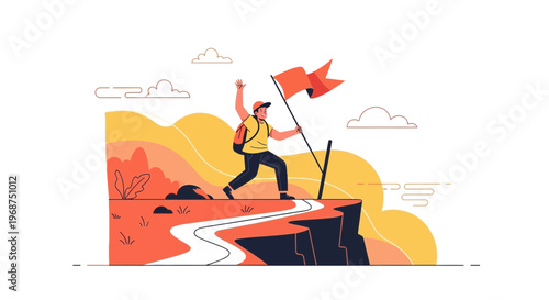 Summiting Peak Victory With Flag