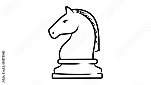 Minimalist Chess Knight Black Line Vector Icon: A Hand-Drawn Outline Illustration of a Horse Piece for Strategy Games and Board Game Design, Scalable Graphic Element on a White Background