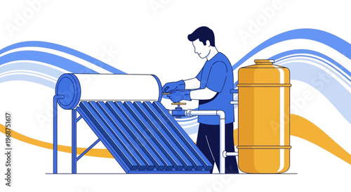Technician Working On Solar Water Heating System Installation And Maintenance Services