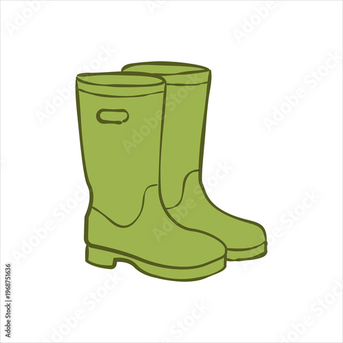Green Rubber Boots Gardening Illustration