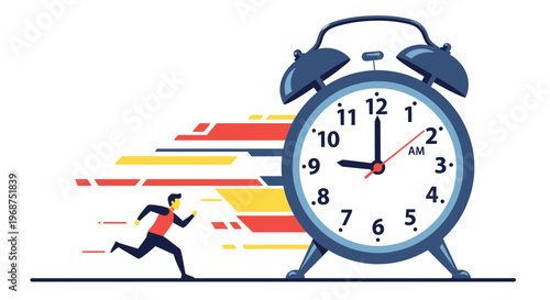 The Urgency Of Time A Person Running Fast Towards A Large Alarm Clock