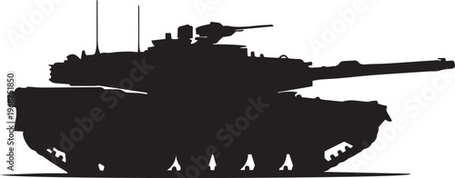 Silhouette vector illustration of military tank detailed line art on transparent background