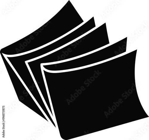 loose paper sheets silhouette vector art illustration, black and white design