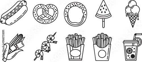 Collection of vintage household and animal illustrations in simple line art style Vector