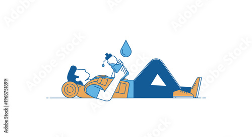 Thirsty Hiker Resting With Water Bottle Outdoor Recreation Hydration Break