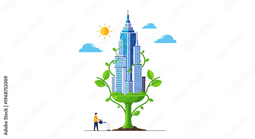 Fototapeta premium Sustainable City Growth And Green Urban Development Concept Illustration