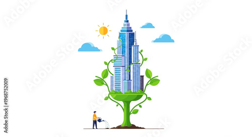 Sustainable City Growth And Green Urban Development Concept Illustration