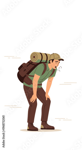 Tired Hiker Pauses To Catch Breath On Grueling Trail