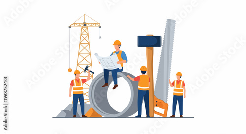 Construction worker labor workforce building infrastructure with heavy machinery