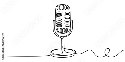 Tableau sur toile A single continuous line drawing of a vintage studio microphone isolated on a pl