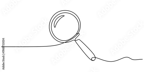 A single continuous line drawing of a magnifying glass representing search and investigation Vector, illustration