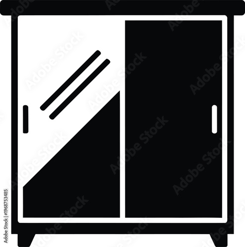 Silhouette modern wardrobe with sliding doors and mirror home furniture vector illustration