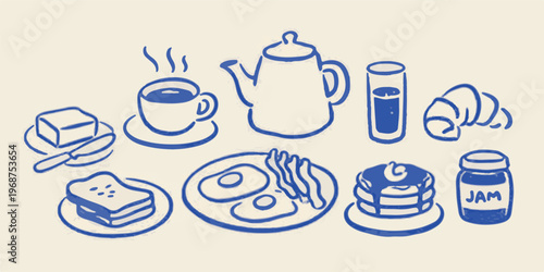 Breakfast Food and Drinks Doodle coffee teapot
