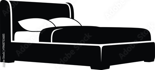 Silhouette of modern double bed with pillows and duvet vector illustration