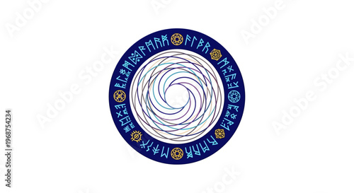 Vibrant circular design with swirling patterns.