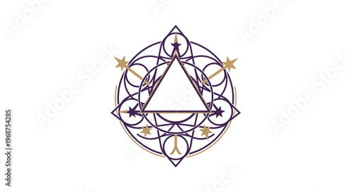 Intricate geometric design with triangle and floral patterns.