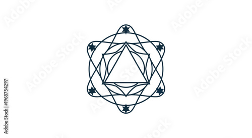 Geometric shape with intersecting lines and triangles.